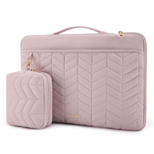 BAGSMART 15-16" Laptop Sleeve Bag Compatible with MacBook Air Pro, Puffy Padded Protective Slim Laptop Case with Accessories Bag, Pink
