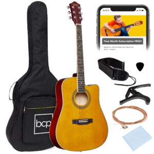 Best Choice Products 41in Full Size Beginner Acoustic Guitar Set with Case, Strap, Capo, Strings - Aged Natural