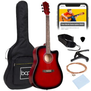 Best Choice Products 41in Full Size Beginner Acoustic Guitar Set with Case, Strap, Capo, Strings - Red