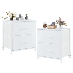 CONCETTA 2-Piece Fabric Dresser Set with Adjustable Feet, 20 inch Rust Nightstand & Drawers for Adult Bedroom, White