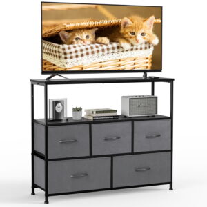CONCETTA TV Stand with 5 Drawer Dresser for Bedroom, Storage Cabinet with 55 Inch TV Stand for Living Room, Gray