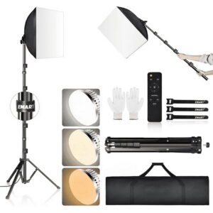 EMART 16×16" Professional Softbox Lighting Kit with 85W Dimmable LED, 3000 to 6000K Adjustable Color Temperature with Remote Control for Studio, Photography, YouTube, and Live...