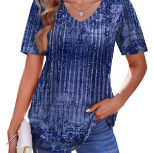 Fantaslook Blouses for Women Dressy Casual V Neck Pleated Tunic Tops Summer Short Sleeve Boho Shirts