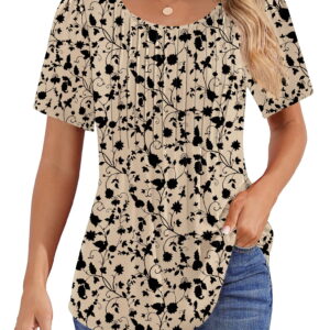 Fantaslook Blouses for Women Pleated Short Sleeve Tunic Tops Dressy Casual Summer Shirts