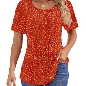 Fantaslook Blouses for Women Pleated Short Sleeve Tunic Tops Dressy Casual Summer Shirts