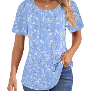 Fantaslook Blouses for Women Pleated Short Sleeve Tunic Tops Dressy Casual Summer Shirts
