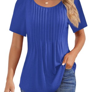 Fantaslook Blouses for Women Pleated Short Sleeve Tunic Tops Dressy Casual Summer Shirts