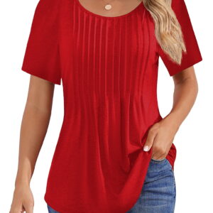 Fantaslook Blouses for Women Pleated Short Sleeve Tunic Tops Dressy Casual Summer Shirts