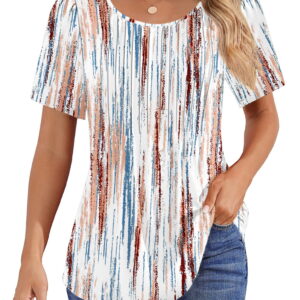 Fantaslook Blouses for Women Pleated Short Sleeve Tunic Tops Dressy Casual Summer Shirts