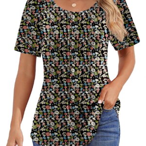 Fantaslook Blouses for Women Pleated Short Sleeve Tunic Tops Dressy Casual Summer Shirts