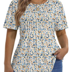 Fantaslook Blouses for Women Pleated Short Sleeve Tunic Tops Dressy Casual Summer Shirts