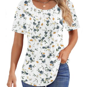 Fantaslook Blouses for Women Pleated Short Sleeve Tunic Tops Dressy Casual Summer Shirts