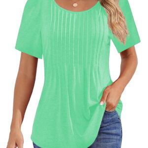 Fantaslook Blouses for Women Pleated Short Sleeve Tunic Tops Dressy Casual Summer Shirts