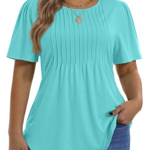 Fantaslook Blouses for Women Pleated Short Sleeve Tunic Tops Dressy Casual Summer Shirts
