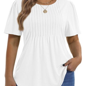 Fantaslook Blouses for Women Pleated Short Sleeve Tunic Tops Dressy Casual Summer Shirts
