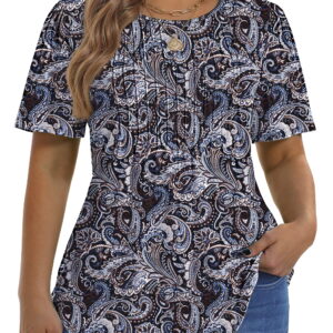 Fantaslook Blouses for Women Pleated Short Sleeve Tunic Tops Dressy Casual Summer Shirts