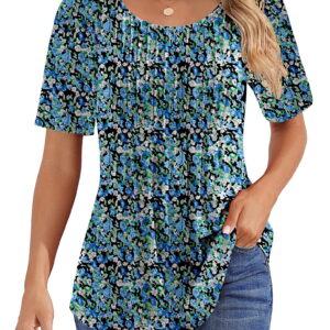 Fantaslook Blouses for Women Pleated Short Sleeve Tunic Tops Dressy Casual Summer Shirts