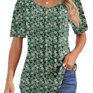 Fantaslook Blouses for Women Pleated Short Sleeve Tunic Tops Dressy Casual Summer Shirts