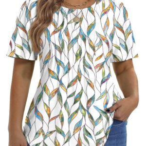 Fantaslook Blouses for Women Pleated Short Sleeve Tunic Tops Dressy Casual Summer Shirts