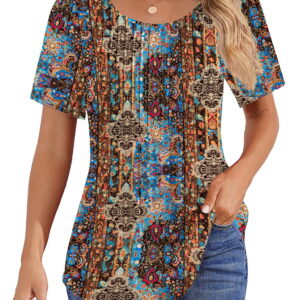 Fantaslook Blouses for Women Pleated Short Sleeve Tunic Tops Dressy Casual Summer Shirts