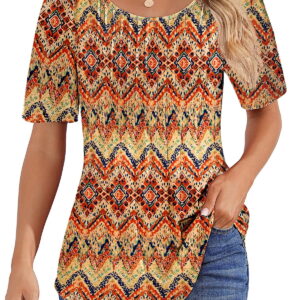 Fantaslook Blouses for Women Pleated Short Sleeve Tunic Tops Dressy Casual Summer Shirts