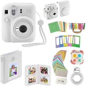 Fujifilm Instax Mini 12 Instant Camera with Case, Decoration Stickers, Frames, Photo Album and More Accessory kit (Clay White)
