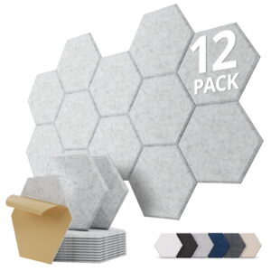 Kuchoow Hexagon Acoustic Panels Sound Panel for Studio Walls, Ceiling & Doors, High Density Acoustic Ceiling Panels for Office, Gaming Room & Apartment, Grey 12'' x 10'' x 0.4''