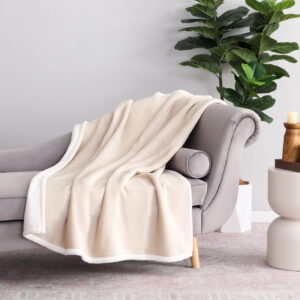 Mainstay Reversible Velvet Plush and Faux Shearling Throw Blanket, Papyrus Beige