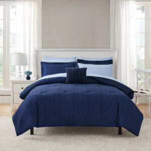 Mainstays 10 Piece Navy Bed in a Bag Comforter Set with Sheets, Full