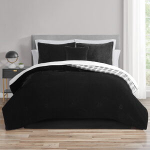 Mainstays 11-Piece Bed in a Bag Comforter Set with Sheets, Black Faux Fur, Queen, Unisex