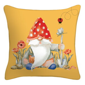 Mainstays 16" x 16" Reversible Garden Gnome Decorative Outdoor Throw Pillow, Yellow