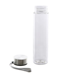 Mainstays 18 oz Plastic Clear Water Bottle Stainless Steel Screw Cap Lid with Strap, 1 Each Included
