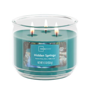Mainstays 3-Wick Scented Glass Jar Candle, Hidden Springs, 11.5oz.