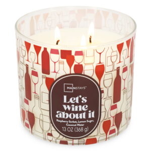 Mainstays 3-Wick Valentine's Candle 'Lets Wine About It' Wrap - Raspberry Sorbet, Lemon Sugar, Coconut Water - 13-Ounce