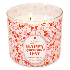 Mainstays 3-Wick Valentine's Themed Candle Happy Galentine's Day Wrap, Lilac Blossom, Apple and Violet, 13-Ounce