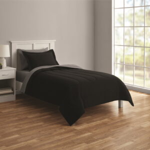 Mainstays 5 Piece Reversible Bed in a Bag Comforter Set with Sheets, Black, Twin-XL