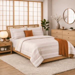 Mainstays 5-Piece Reversible Comforter Set with Decor Pillow and Throw Rust Striped Bedding Set, King