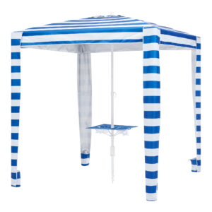 Mainstays 6 ft Blue and White Stripe Beach Umbrella, Sun Protection