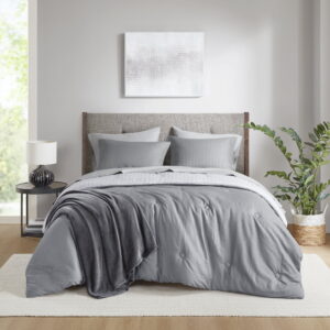 Mainstays 8-Piece Bed in a Bag Comforter Set with Sheets and Blanket, Grey, Queen