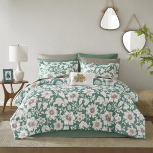 Mainstays All in One Reversible Comforter and Sheet set- 11 Piece, Full, Green Floral