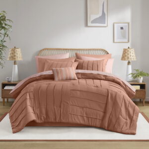 Mainstays All in One Reversible Comforter and Sheet set- 11 Piece, King, Terracotta Texture