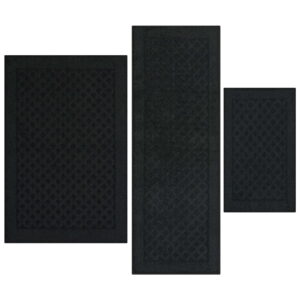 Mainstays Dylan Solid Diamond Olefin Black Indoor Rug Set, 3-Piece Accent Rug Set