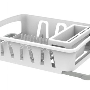 Mainstays Expandable Kitchen Dish Drying Rack with Utensil Holder, Countertop Dish Drainer Rack for Plates, Cups and Kitchen Sink Organization, White
