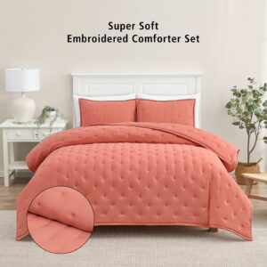 Mainstays Full/Queen Comforter Set, Super Soft & Embroidered, 3-Piece, Rust