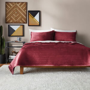 Mainstays Full/Queen Quilt – Luxury Velvet, Dark Red, Stripe-Stitched, Soft & Cozy Bedding