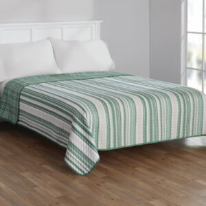 Mainstays Green Vertical Stripe Microfiber Quilt, Full/Queen - Reversible