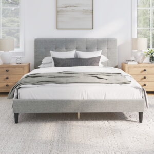 Mainstays Hillside Square Tufted Upholstered Full Platform Bed, Light Gray Fabric