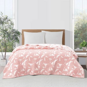 Mainstays Iris Leaf Stitched Quilt, King, Blush Pink, Reversible Lightweight Bedding