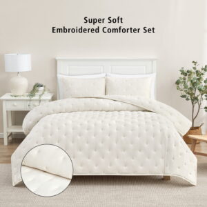 Mainstays King Comforter Set, Super Soft & Embroidered, 3-Piece, Cream