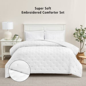 Mainstays King Comforter Set, Super Soft & Embroidered, 3-Piece, White